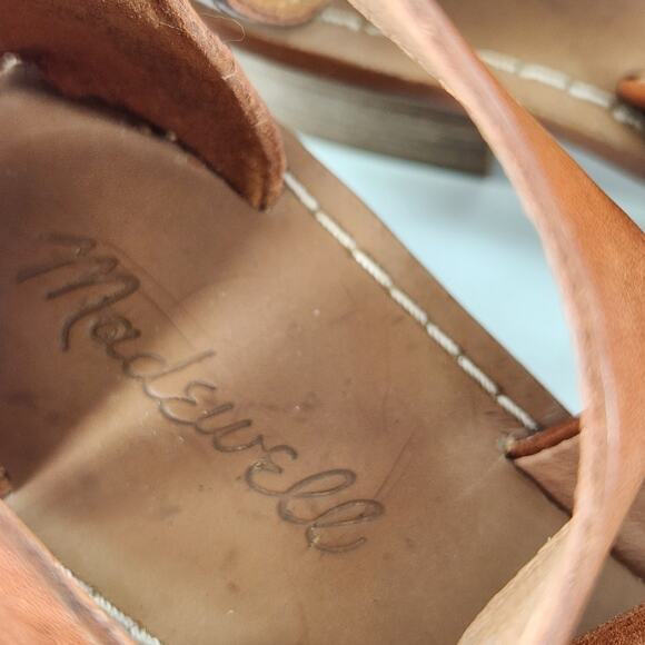 Madewell The Warren Leather Sandal Womens 7 Brown Block Heels Strappy Woven Boho - Picture 5 of 7